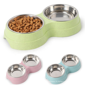 Double Pet Bowls Aliments pour chiens Aliments à eau en acier inoxydable Anipan de boisson Dish Disker Cat chiot alimentant le double bol